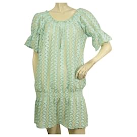 Melissa Odabash-Melissa Odabash Blue Shiny Short Sleeves Cover Up Mini Summer Dress one size-Blue