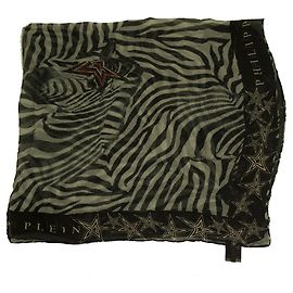 Lenço de seda quadrado grande com estampa de zebra e estrelas Philipp Plein preto e branco Preto