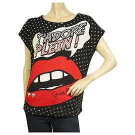 Philipp Plein J'adore Plein Lips & Strass Camiseta de algodón Top talla S Multicolor