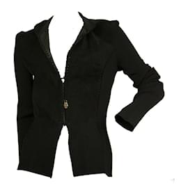 Roberto Cavalli-Roberto Cavalli Class Black Suede & Ribbed Fabric Cardigan Cardi Jacket sz 46-Negro