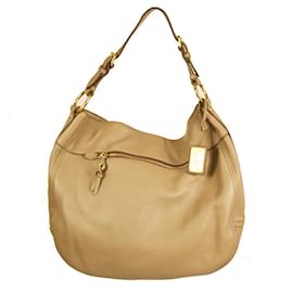 Car Shoes-Sapato de carro Taupe Pebbled Couro tom dourado HW Hobo Bolsa de Ombro w. charme-Bege