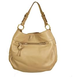 Car Shoes-Car Shoe Taupe Kieselleder Goldton HW Hobo Umhängetasche Handtasche m. Charme-Beige