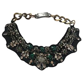 Prada-Prada Black Green Crystal Bib necklace-Black,Green