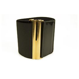 Kiton Damen Schwarzer Elastischer Gürtel Lackleder Goldfarbener HW Breiter Taillengürtel Schwarz
