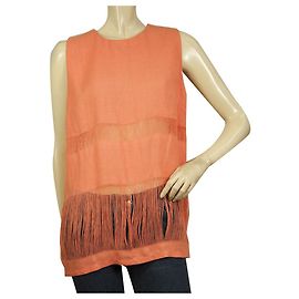MSGM Arancio 100% Camicetta canotta lunga senza maniche in lino taglia 44 Arancione