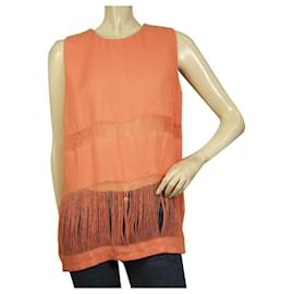 Msgm-MSGM Naranja 100% Camiseta de tirantes larga sin mangas de lino talla blusa 44-Naranja
