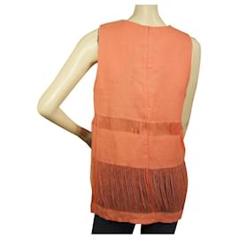 Msgm-MSGM Naranja 100% Camiseta de tirantes larga sin mangas de lino talla blusa 44-Naranja