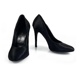 Rochas-Rochas Black Satin Slim High Heel Classic Pumps Heels Shoes - Size 39.5-Black