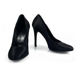 Rochas Black Satin Slim High Heel Classic Pumps Heels Schuhe - Größe 39.5 Schwarz
