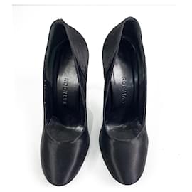Rochas-Rochas Black Satin Slim High Heel Classic Pumps Heels Schuhe - Größe 39.5-Schwarz