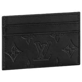 Louis Vuitton LV lined card holder leather Black