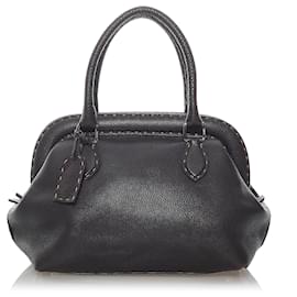 Fendi-Sac à main Fendi en cuir marron Selleria-Marron,Marron foncé