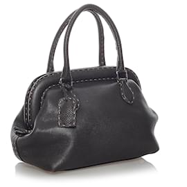 Fendi-Sac à main Fendi en cuir marron Selleria-Marron,Marron foncé