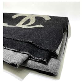 Chanel-Coperta Chanel in lana e cashmere-Nero,Grigio