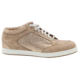 Jimmy Choo Baskets Miami Glitter en Cuir Suédé Beige Beige
