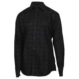 Balenciaga-Balenciaga All-Over Logo Shirt in Black Cotton-Black