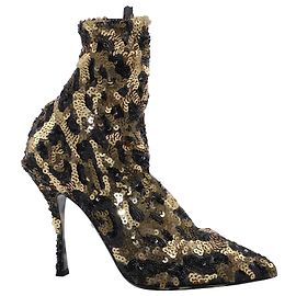 Dolce & Gabbana Bottines Lori Sock en Paillettes Dorées Doré