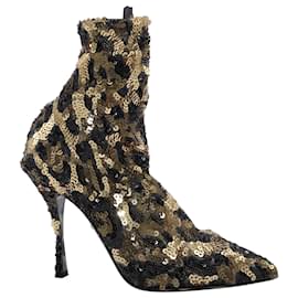 Dolce & Gabbana-Dolce & Gabbana Lori Sock Ankle Boots in Gold Sequins-Golden
