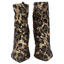Dolce & Gabbana-Dolce & Gabbana Lori Sock Ankle Boots in Gold Sequins-Golden
