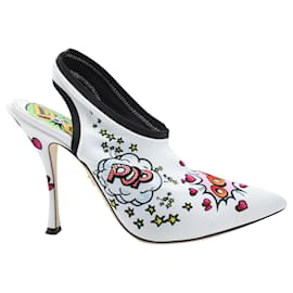 Dolce & Gabbana-Zapatos de Salón Destalonados con Estampado Gráfico de Dolce & Gabbana en Nailon Blanco-Otro