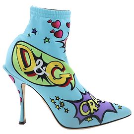 Dolce & Gabbana Bottines chaussettes imprimées en nylon bleu Autre