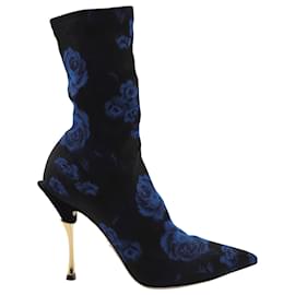 Dolce & Gabbana-Dolce & Gabbana Blue Rose Cardinale Sock Ankle Boots in schwarzem bedrucktem Jacquard-Andere