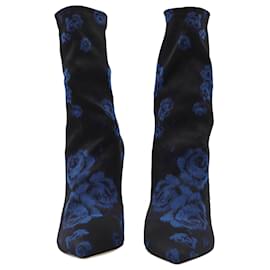 Dolce & Gabbana-Dolce & Gabbana Blue Rose Cardinale Sock Ankle Boots in Black Print Jacquard-Other