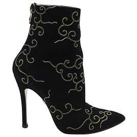 Charlotte Olympia Bottines Brodées Betsy en Daim Noir Autre