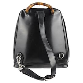 Gucci-Gucci Bamboo One Shoulder Canvas Leather Backpack-Black