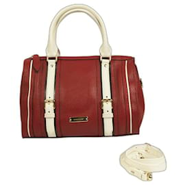 Burberry-Burberry Speedy bolsa de mão de couro vermelha e branca bolsa de ombro alça extra-Vermelho
