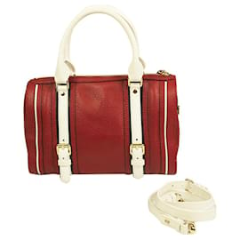 Burberry-Burberry Speedy red & white leather satchel handbag shoulder bag extra strap-Red