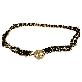 Cinto Chanel Couro trançado Dourado