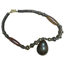 Autre Marque Collier de perles en bois marron Marron