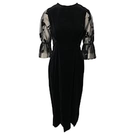 Autre Marque-Mother of Pearl Faith Velvet and Flocked Tulle Dress-Black