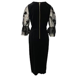 Autre Marque-Mother of Pearl Faith Velvet and Flocked Tulle Dress-Black