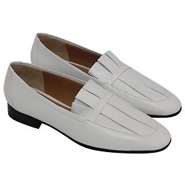 The Row Adam Pleat Moccasin Flats in White Leather White