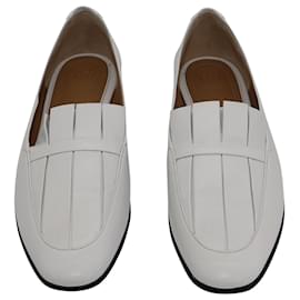 The row-The Row Adam Pleat Moccasin Flats in White Leather-White