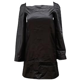 Autre Marque-Rosetta Getty - Robe courte trapèze à encolure carrée en viscose noire-Noir