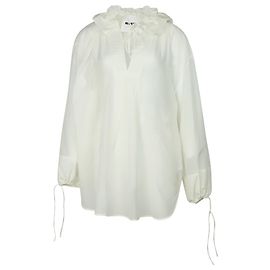 Jil Sander Voile-Bluse mit Rüschen aus elfenbeinfarbener Baumwolle Weiß Roh