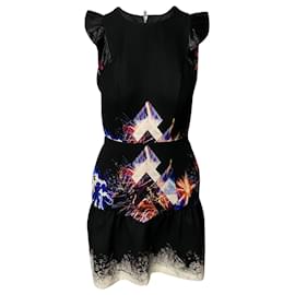 Sandro-Sandro Paris Kleid mit geometrischem Feuerwerksmuster aus schwarzem bedrucktem Polyester-Andere