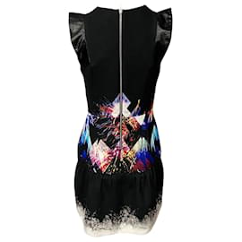 Sandro-Sandro Paris Kleid mit geometrischem Feuerwerksmuster aus schwarzem bedrucktem Polyester-Andere