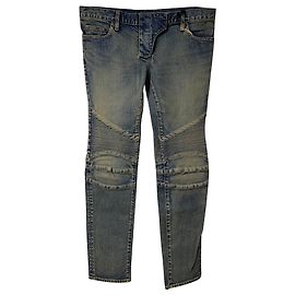 Vaqueros biker lavados de algodón caqui de Balmain Verde Caqui