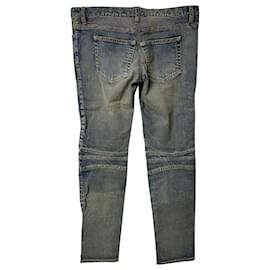 Balmain-Balmain Washed Biker Jeans in Khaki Cotton-Green,Khaki