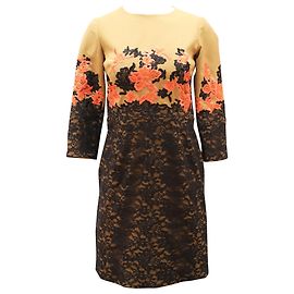 Vestido Shift bordado de renda Erdem em linho bege Marrom Bege