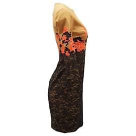 Erdem-Erdem Lace Embroidered Shift Dress in Tan Linen -Brown,Beige