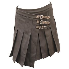 Saia de couro com fivela de kilt Michael Kors em lã preta Preto