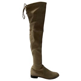 Stuart Weitzman Lowland Boots in Light Beige Suede Brown Beige