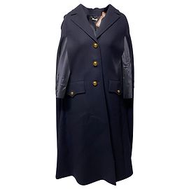 Miu Miu Women's Long Sleeveless Cape in Blue Virgin Wool Blue