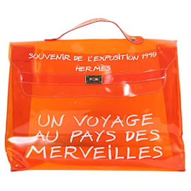 Hermès-[Occasion] HERMES Sac à main Hermès Vinyle Kelly Vinyle Orange Doré Métal Accastillage-Orange