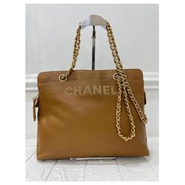 Chanel-Vintage leather tote bag-Brown